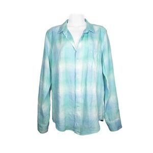 Frank & Eileen Barry Plaid Linen Shirt Button Up Tailored Coastal Iconic Size L